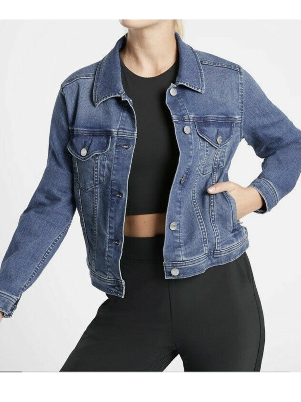 Athleta Cropped Denim Jean Jacket Blue XS